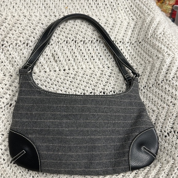 Gap Grey Wool Pinstripe Bag Purse black accents - LIKE NEW! Cute & Trendy - Picture 3 of 9